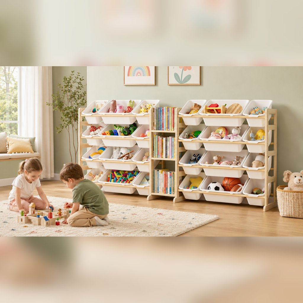 24-Bin Toy Storage Organizer with Bookshelf