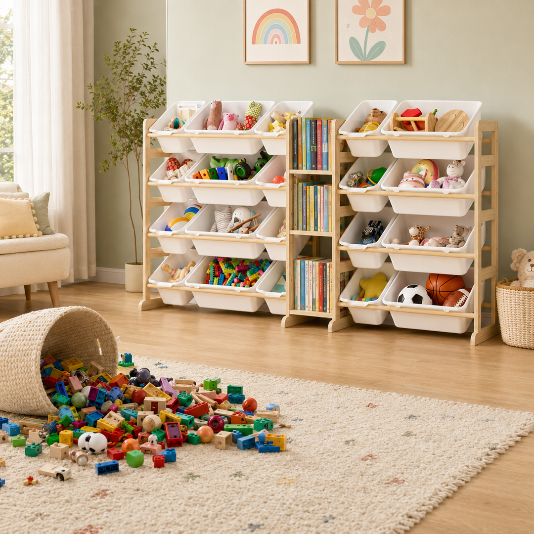 24-Bin Toy Storage Organizer with Bookshelf