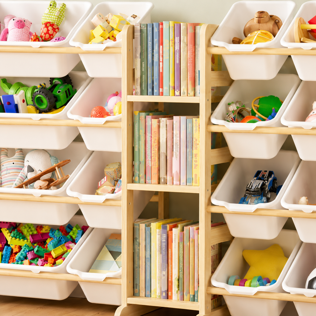 24-Bin Toy Storage Organizer with Bookshelf