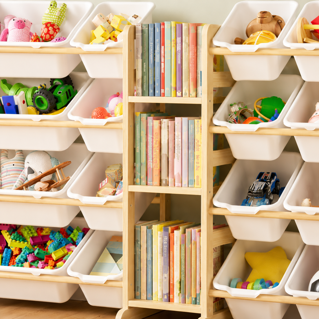 24-Bin Toy Storage Organizer with Bookshelf