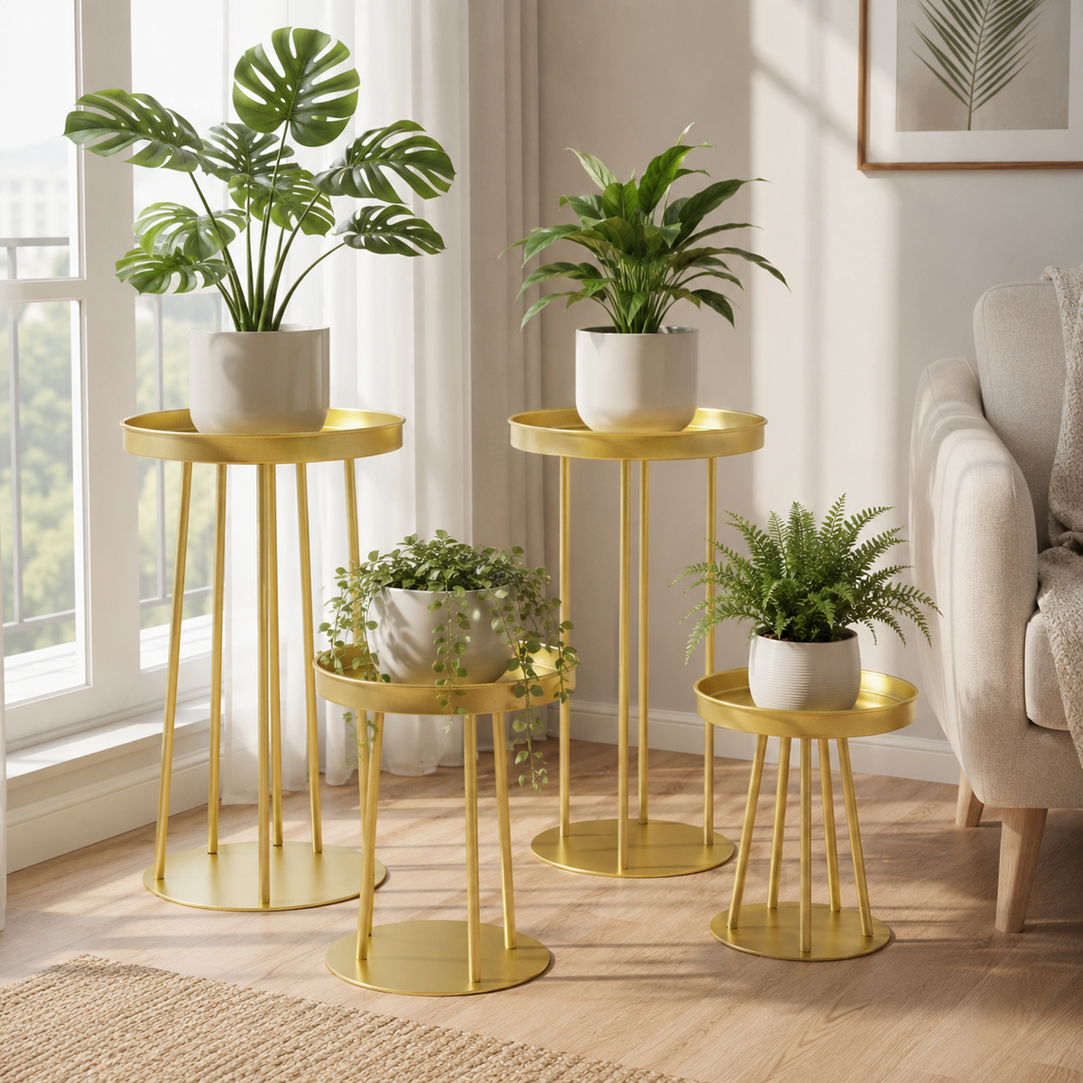 Gold Metal Plant Stand Set of 4
