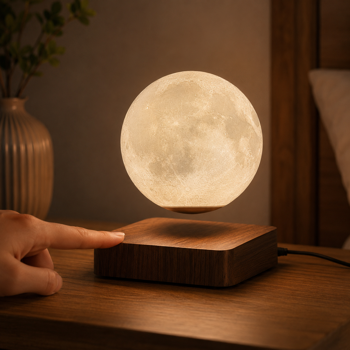 Levitating Moon Lamp with Wood Base