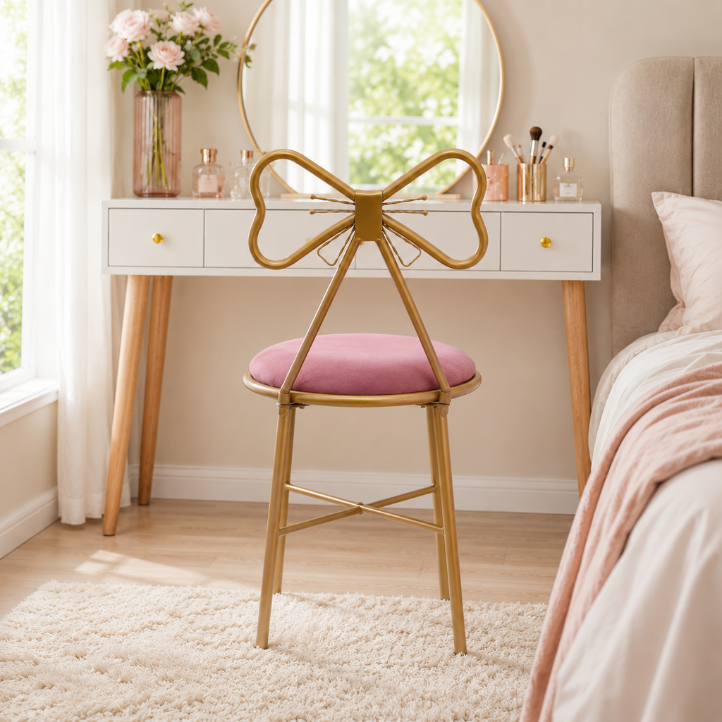 Gold Butterfly-Back Velvet Vanity Chair