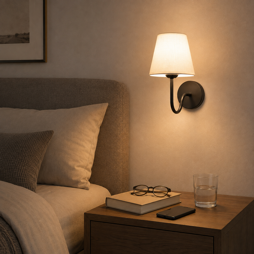 Curved Arm Fabric Shade Wall Sconce