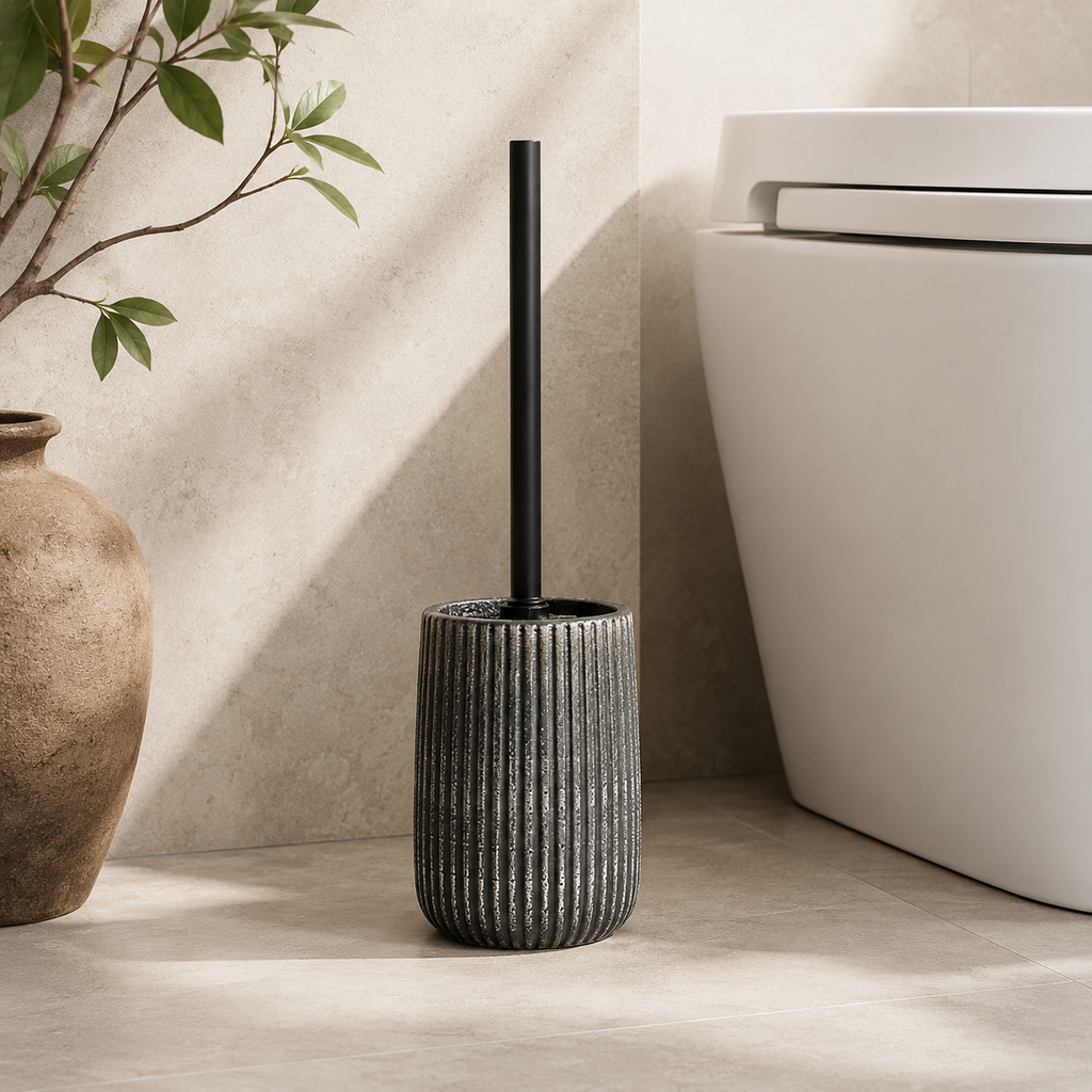 Ribbed Ceramic Toilet Brush & Holder