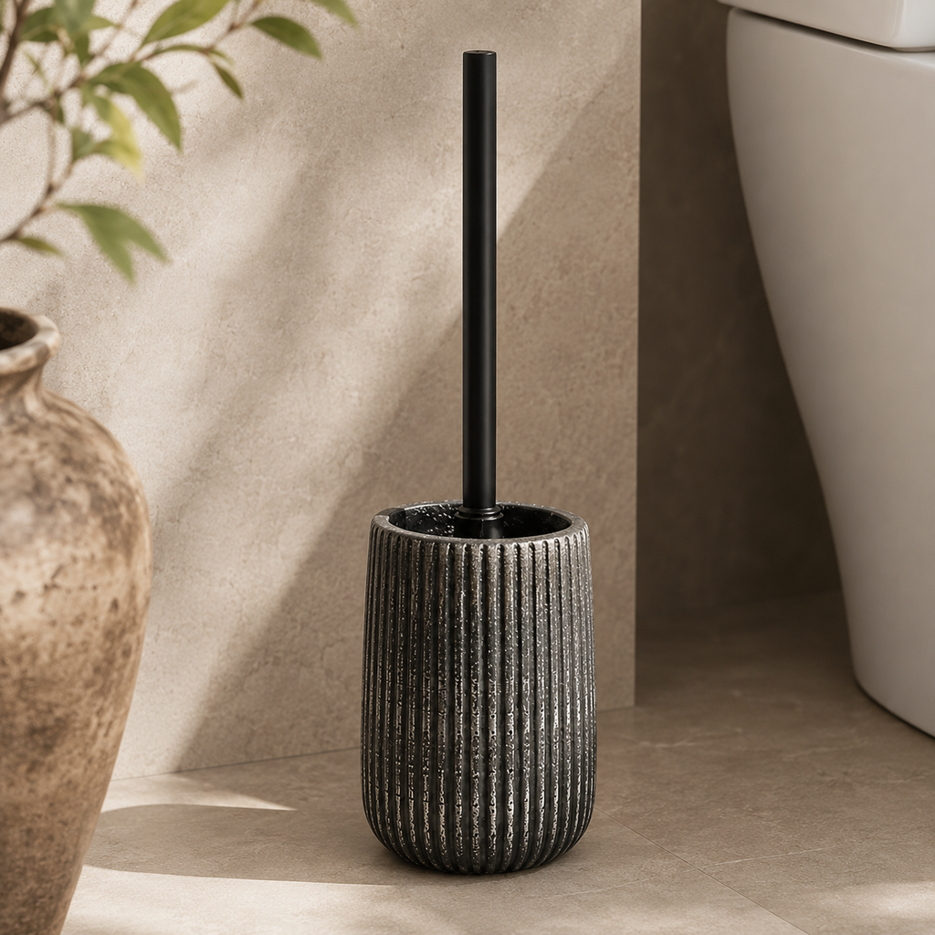 Ribbed Ceramic Toilet Brush & Holder