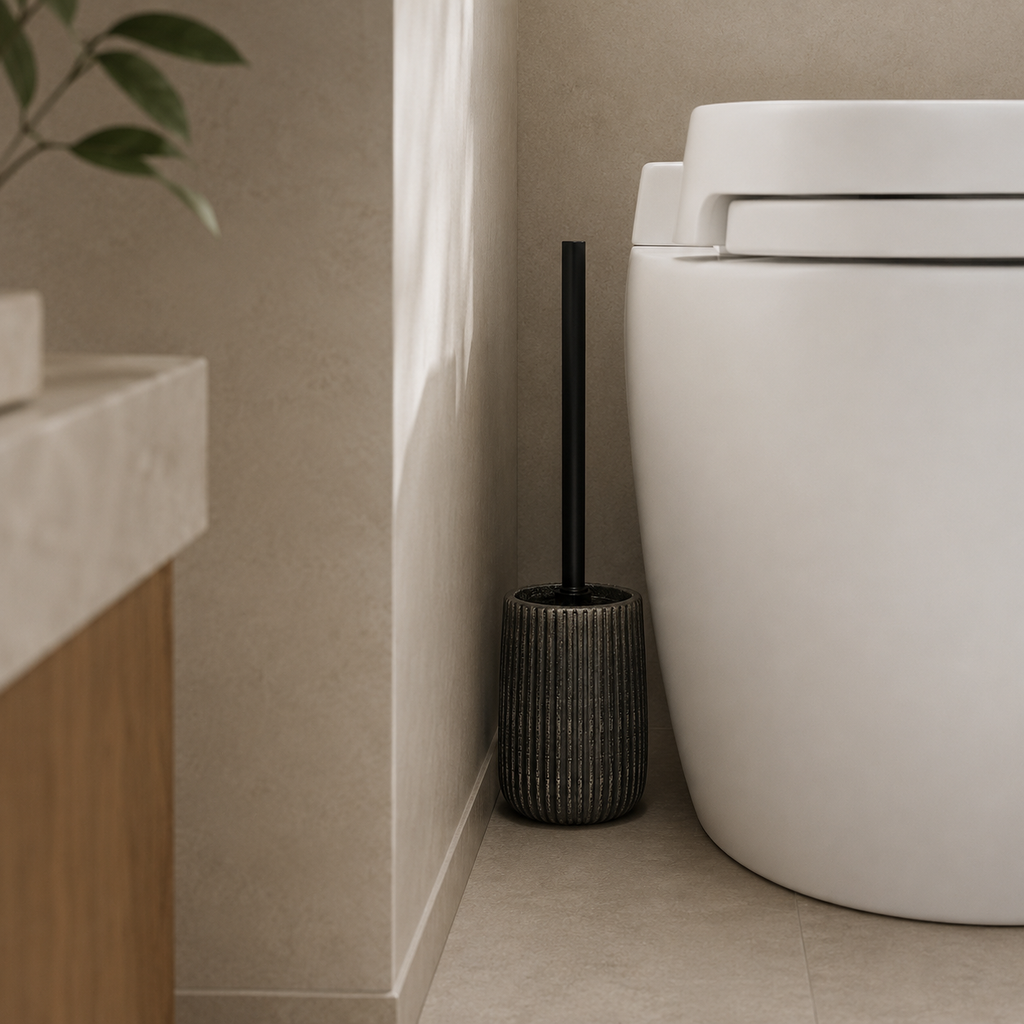 Ribbed Ceramic Toilet Brush & Holder