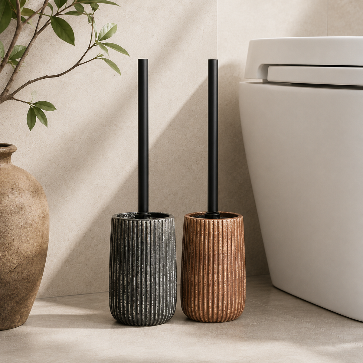 Ribbed Ceramic Toilet Brush & Holder