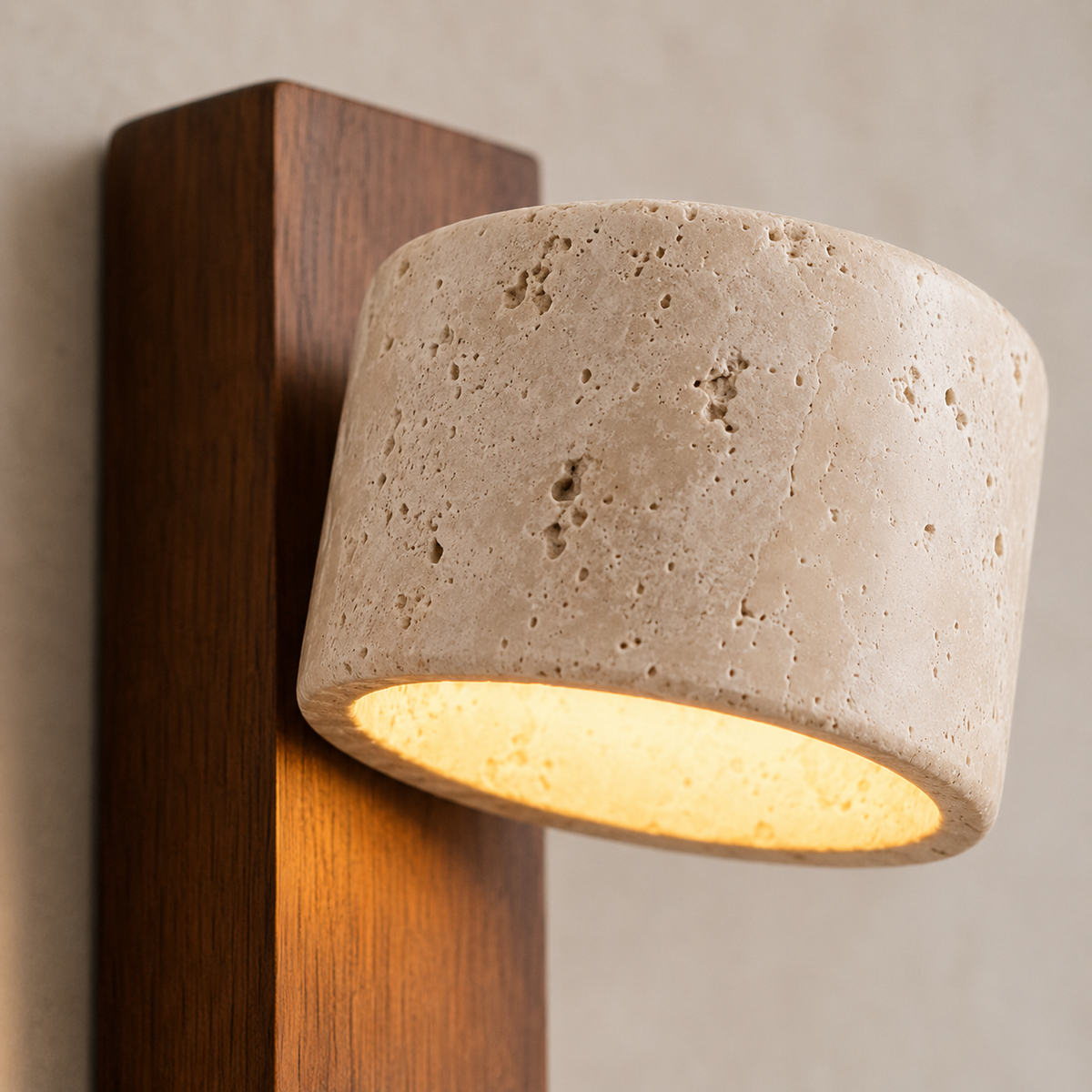 Rotating Travertine & Walnut LED Wall Lamp