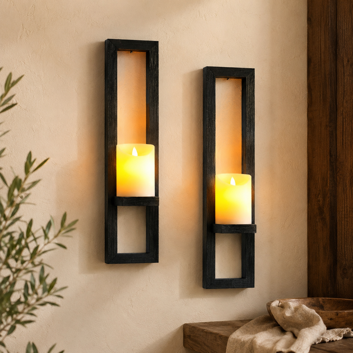 Black Open-Frame Candle Wall Sconces, Set of 2