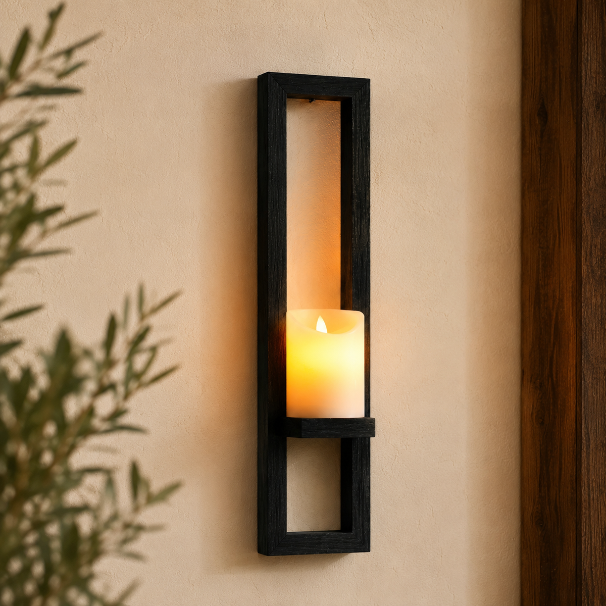 Black Open-Frame Candle Wall Sconces, Set of 2