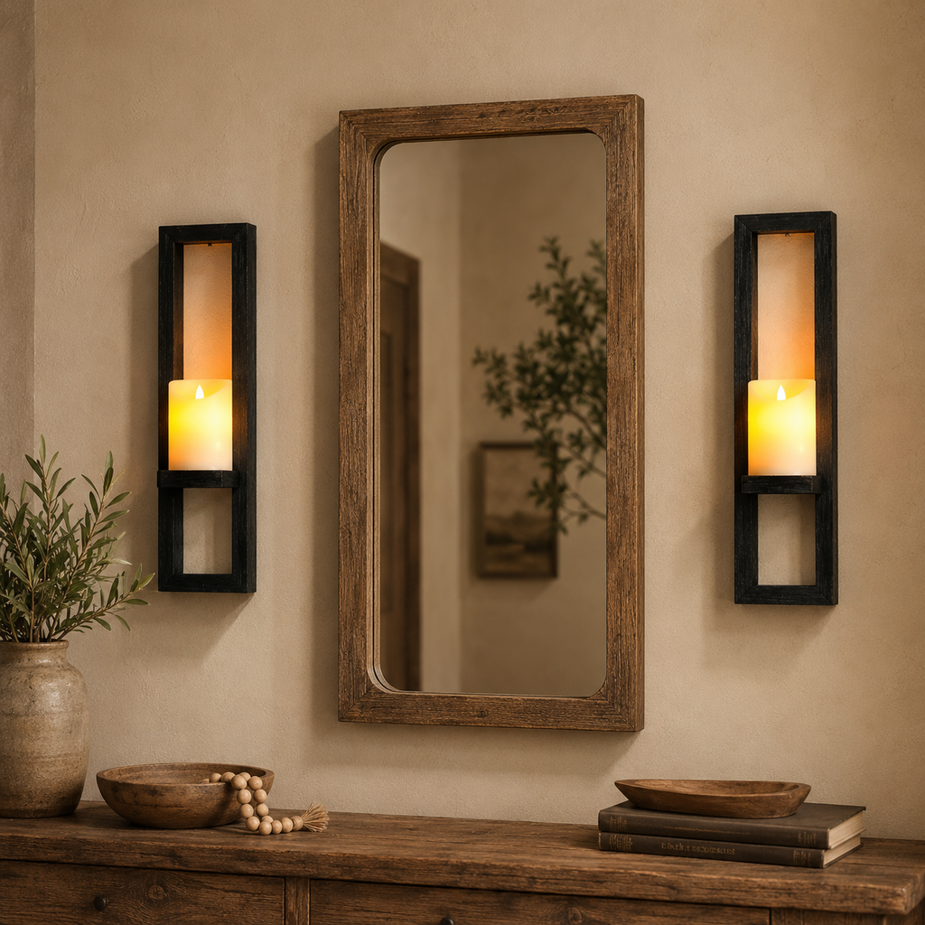 Black Open-Frame Candle Wall Sconces, Set of 2