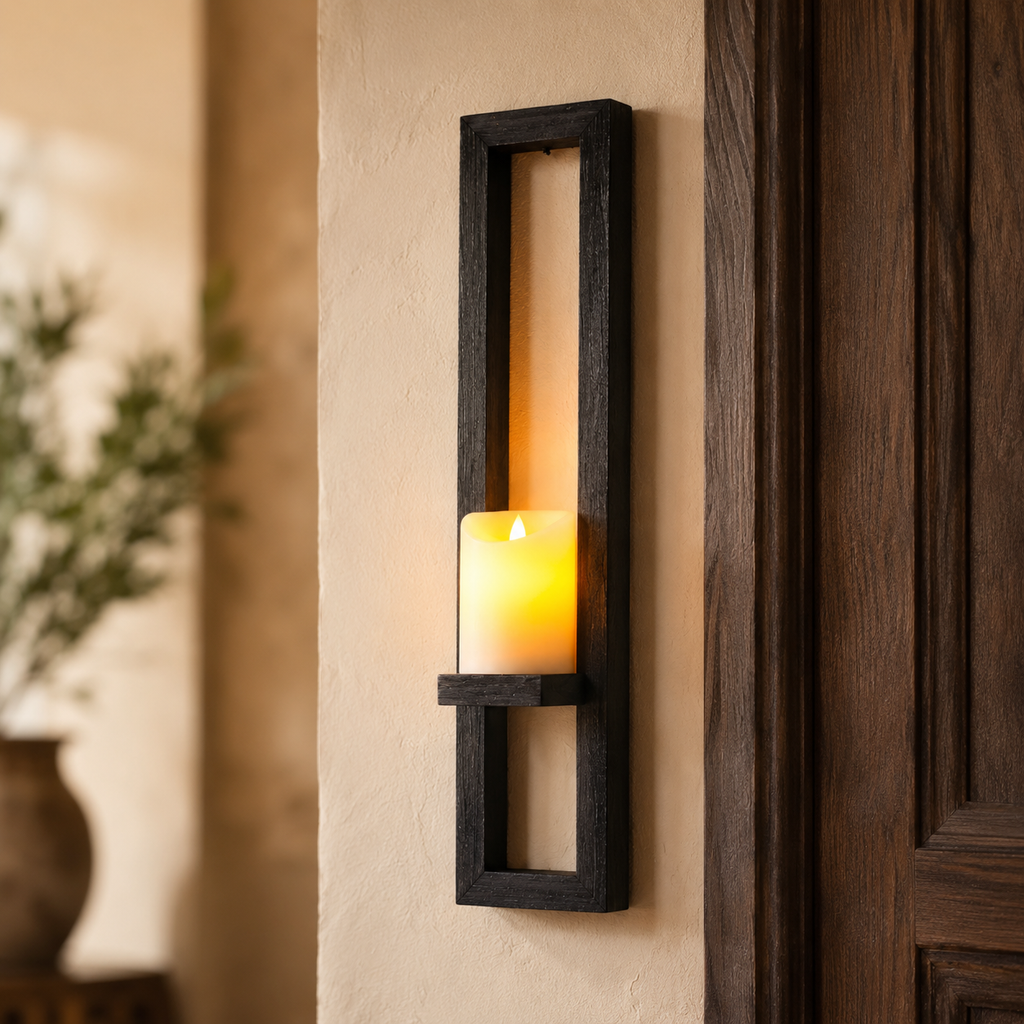 Black Open-Frame Candle Wall Sconces, Set of 2