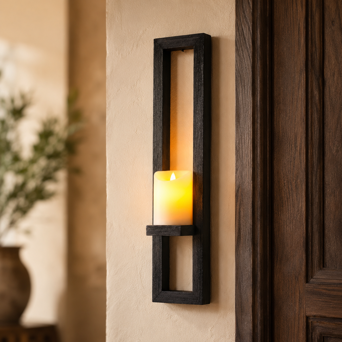 Black Open-Frame Candle Wall Sconces, Set of 2