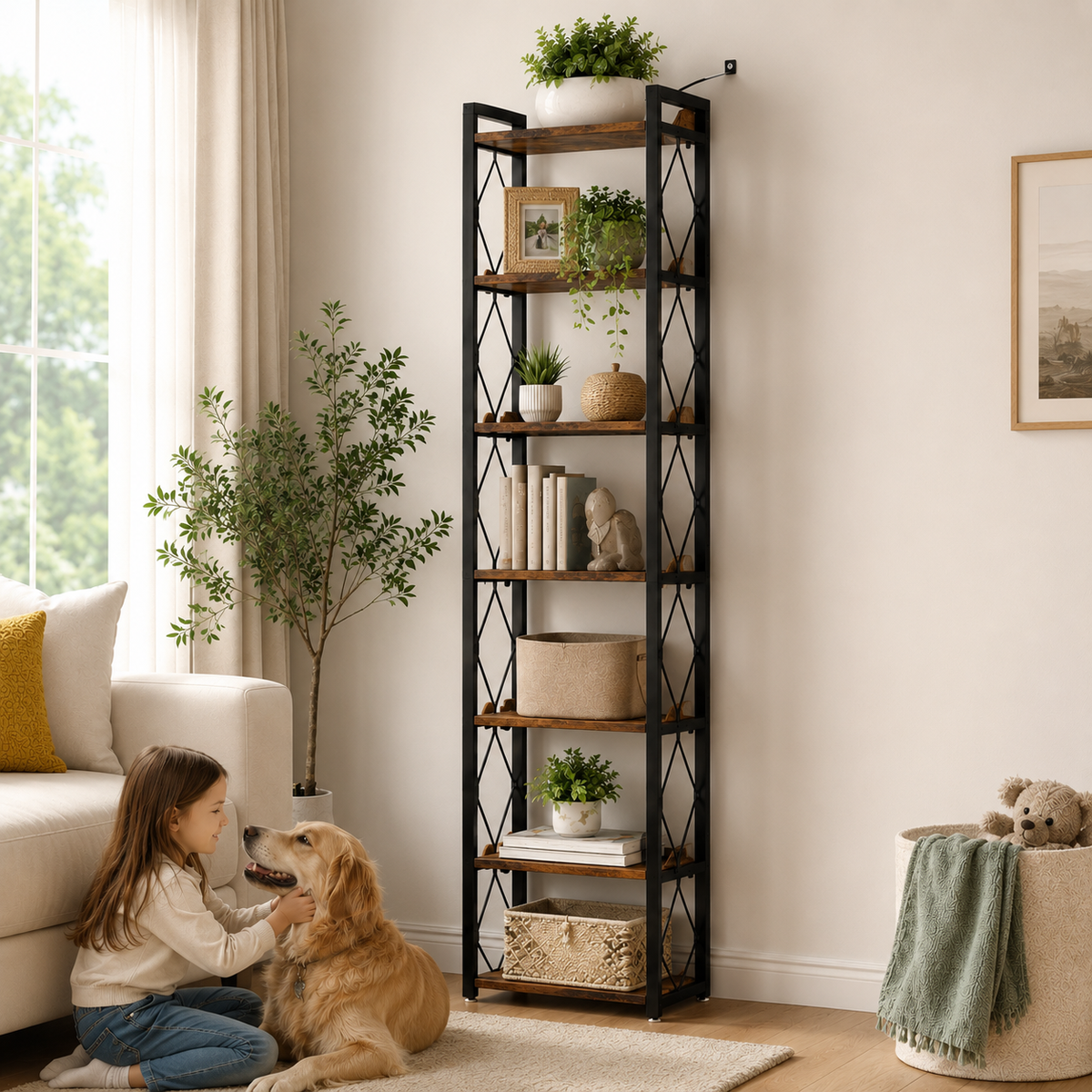 7-Tier Tall Narrow Bookshelf