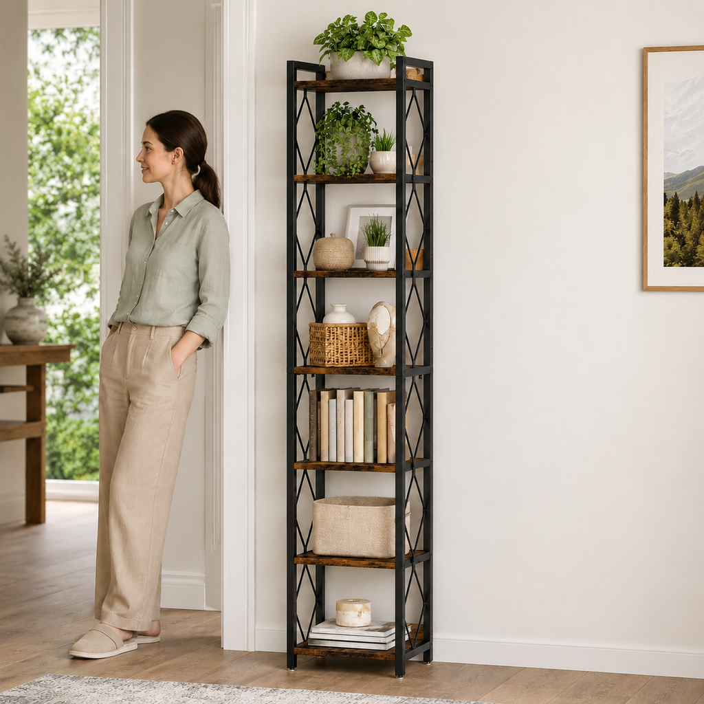 7-Tier Tall Narrow Bookshelf