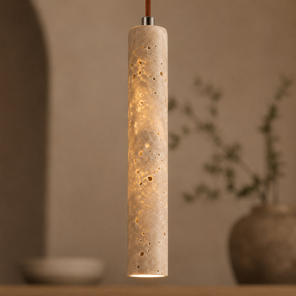 Travertine Cylinder Pendant Light