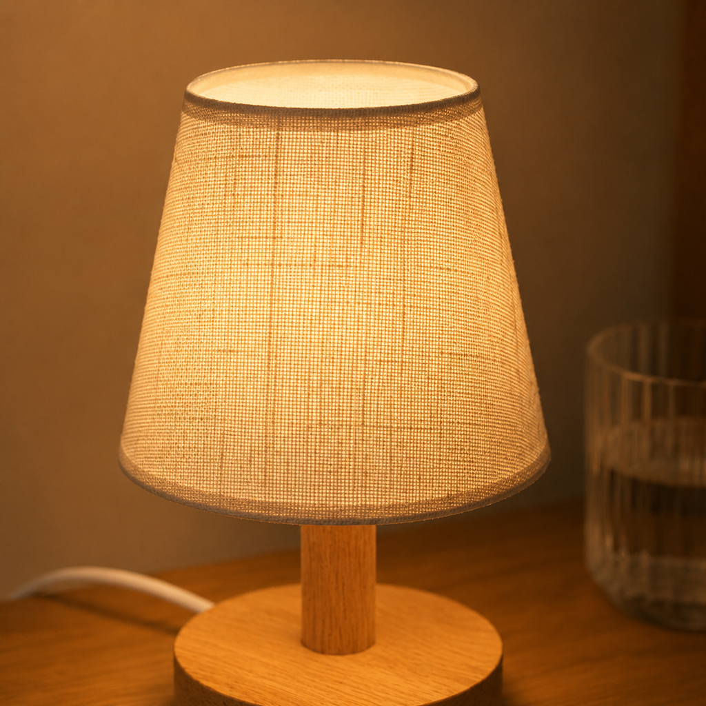 Linen Shade Wooden Table Lamp