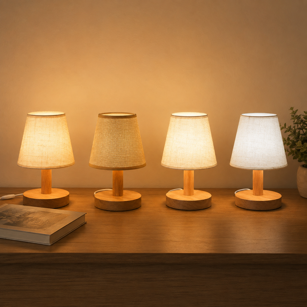 Linen Shade Wooden Table Lamp