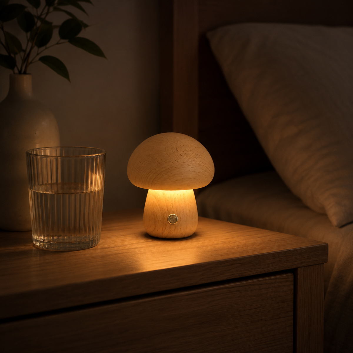 Rechargeable Wooden Mushroom Night Light