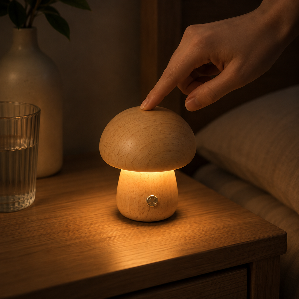 Rechargeable Wooden Mushroom Night Light