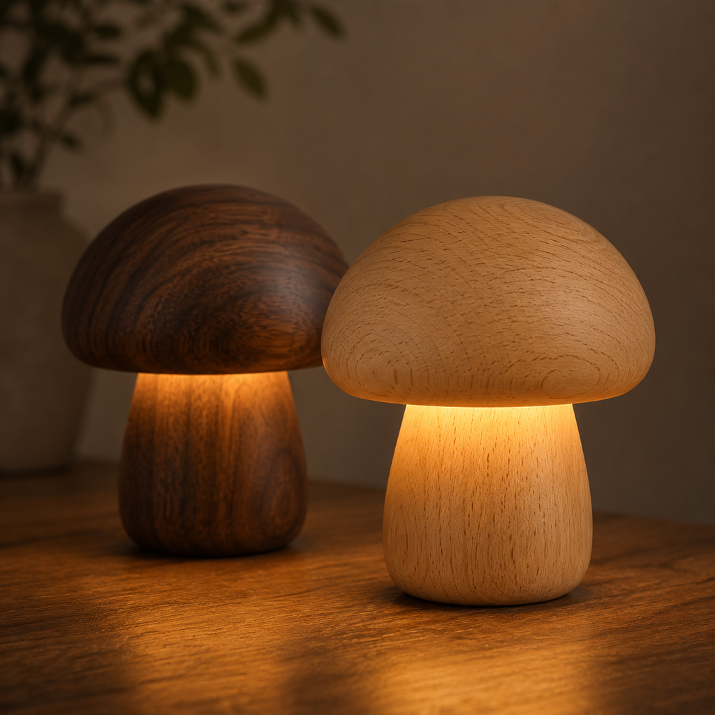 Rechargeable Wooden Mushroom Night Light