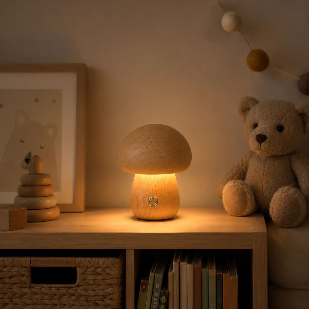 Rechargeable Wooden Mushroom Night Light