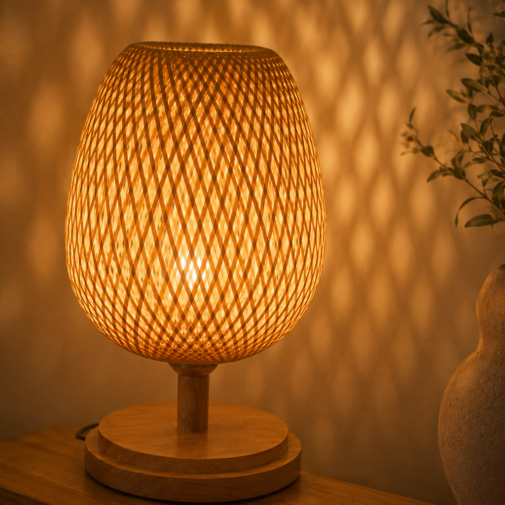 Hand-Woven Rattan Table Lamp
