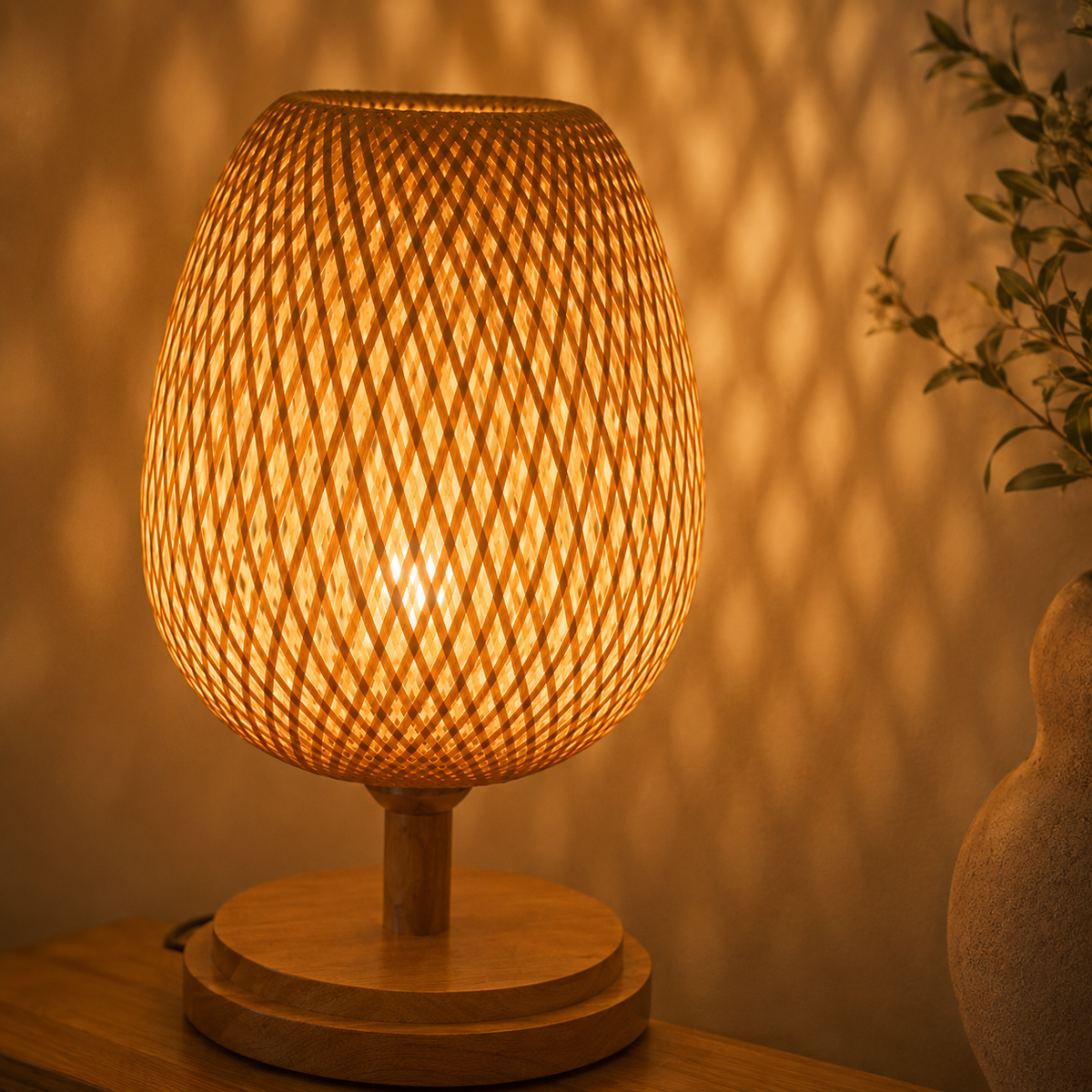 Hand-Woven Rattan Table Lamp