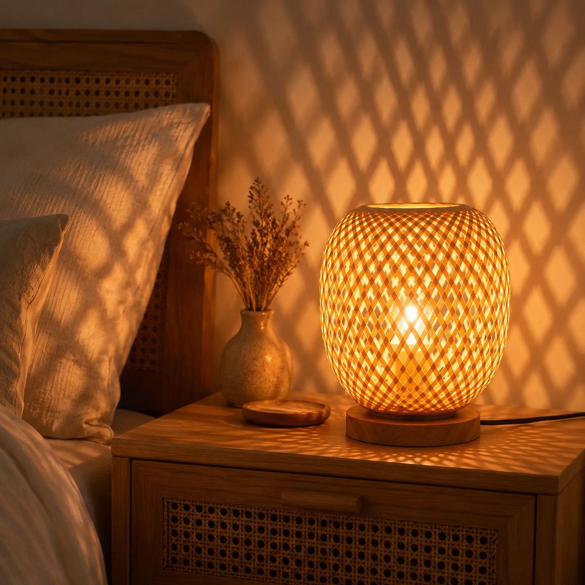 Woven Bamboo Orb Table Lamp