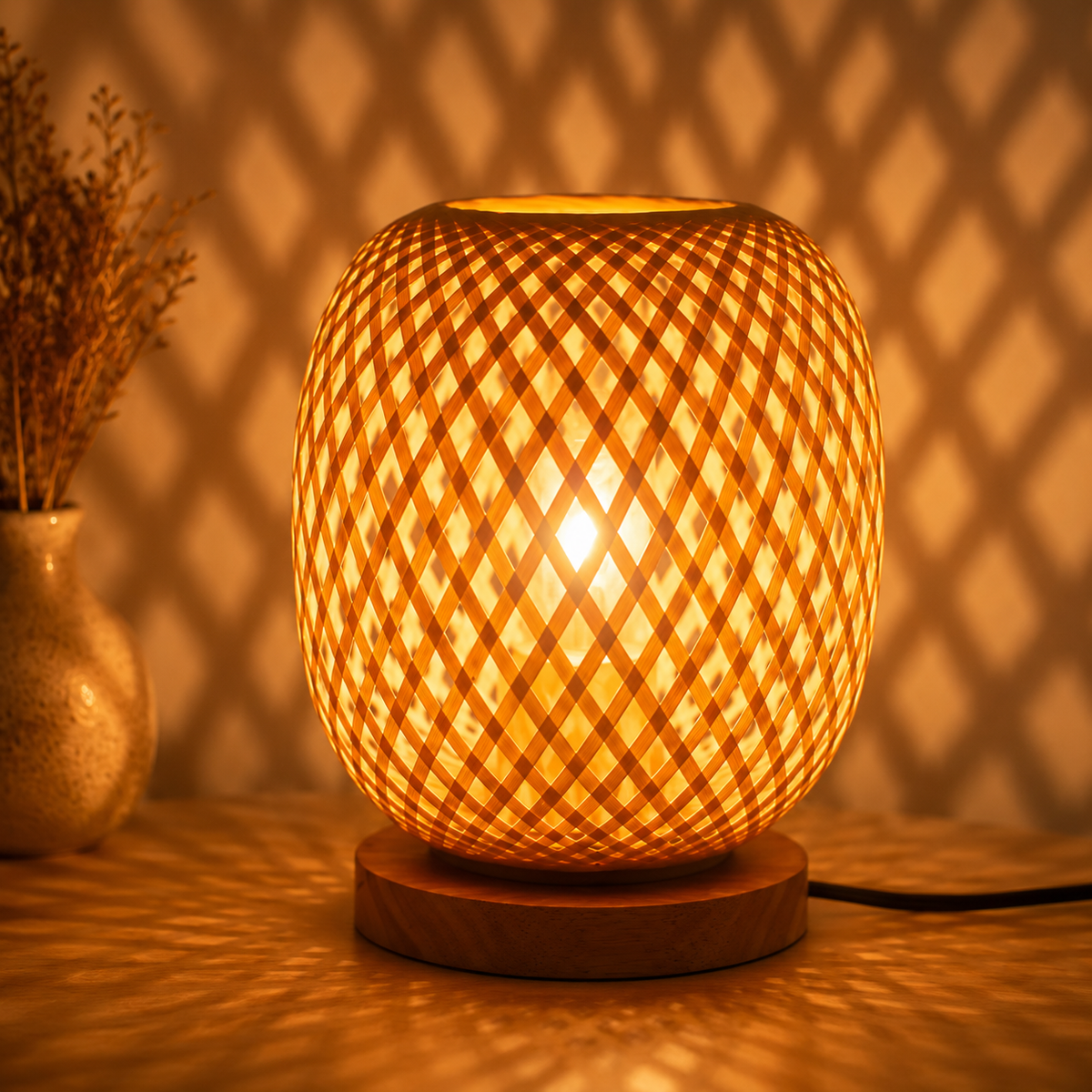 Woven Bamboo Orb Table Lamp
