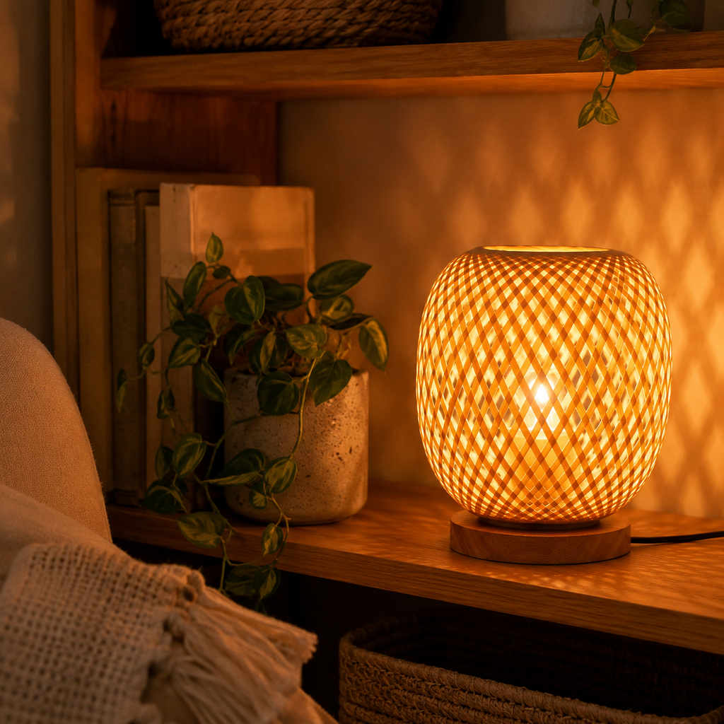 Woven Bamboo Orb Table Lamp
