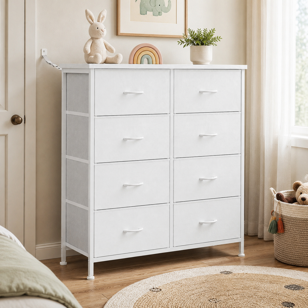 8-Drawer Fabric Dresser with Wood Top