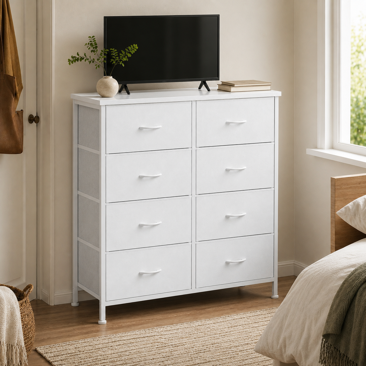 8-Drawer Fabric Dresser with Wood Top
