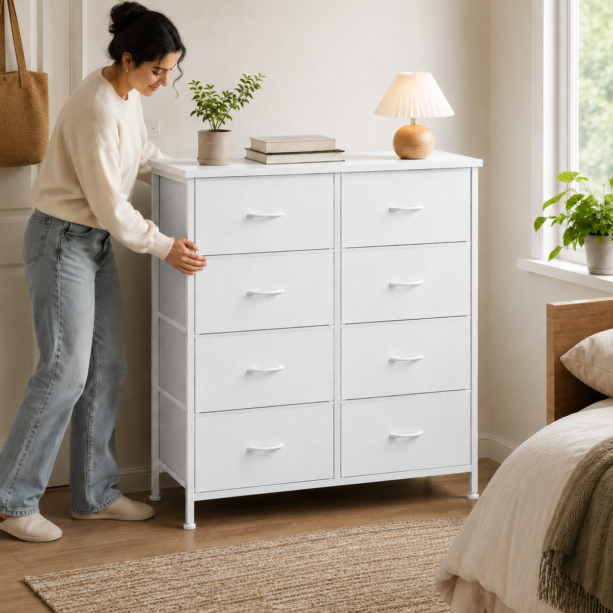 8-Drawer Fabric Dresser with Wood Top
