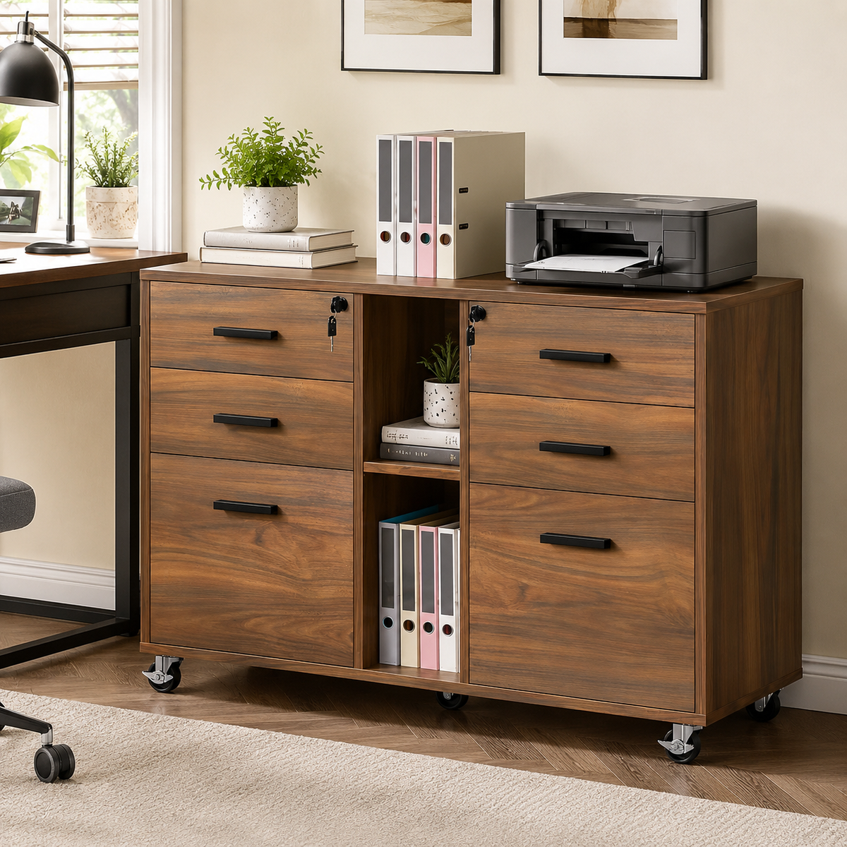 Lockable 6-Drawer Rolling File Cabinet