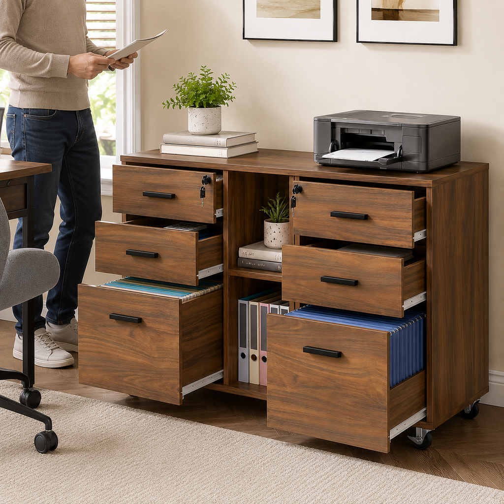 Lockable 6-Drawer Rolling File Cabinet