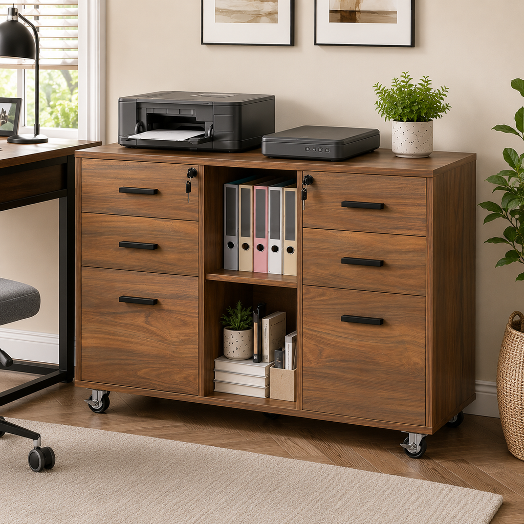 Lockable 6-Drawer Rolling File Cabinet