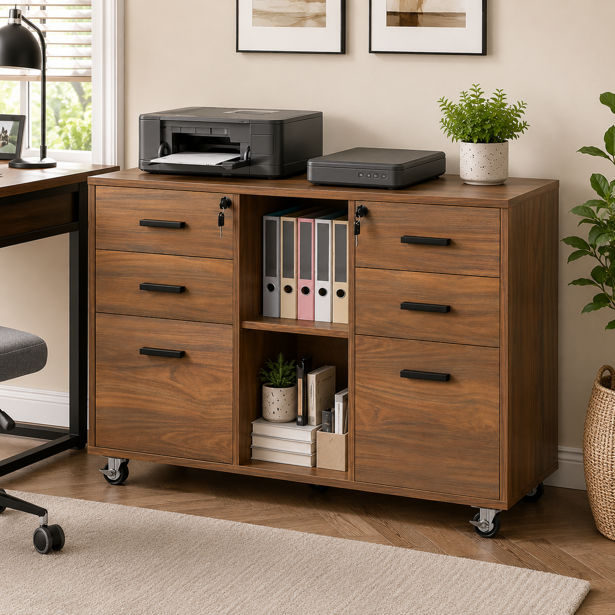 Lockable 6-Drawer Rolling File Cabinet