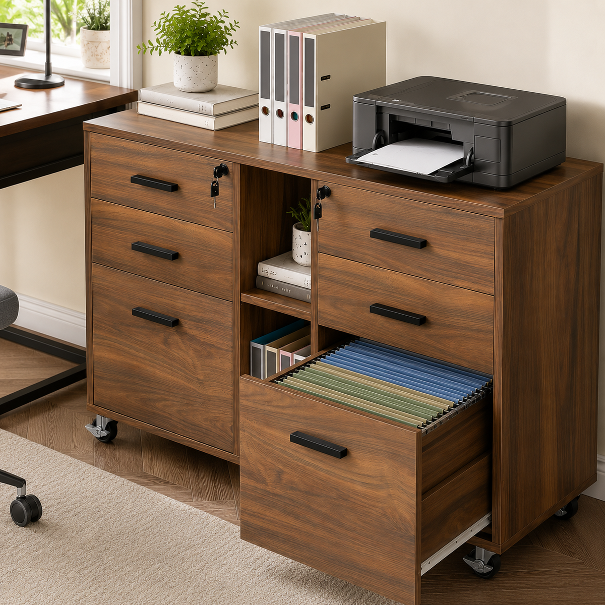 Lockable 6-Drawer Rolling File Cabinet