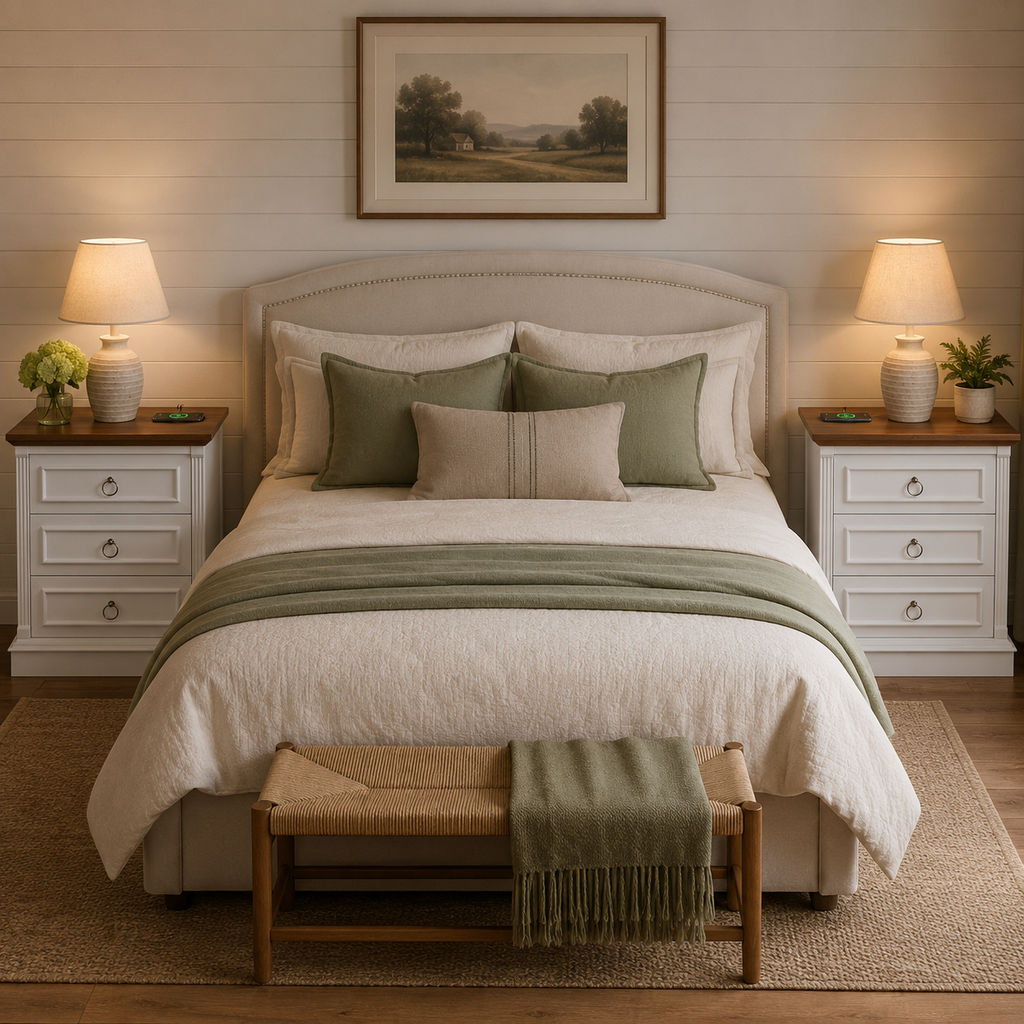 Farmhouse Nightstand Set with Charging Station