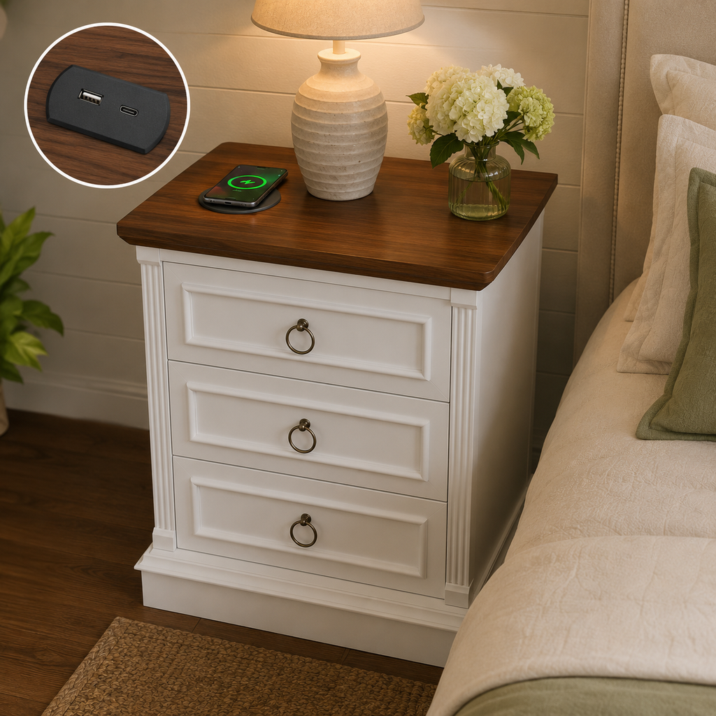 Farmhouse Nightstand Set with Charging Station