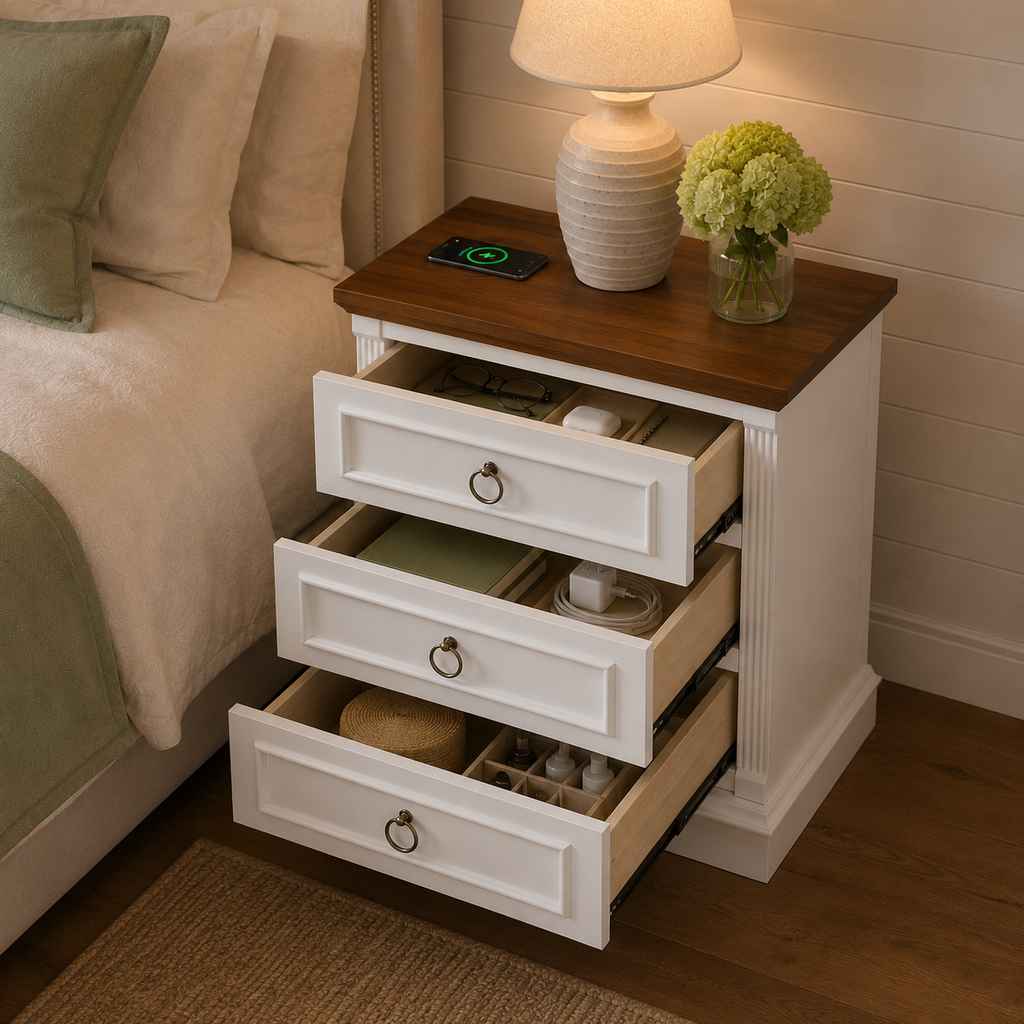 Farmhouse Nightstand Set with Charging Station