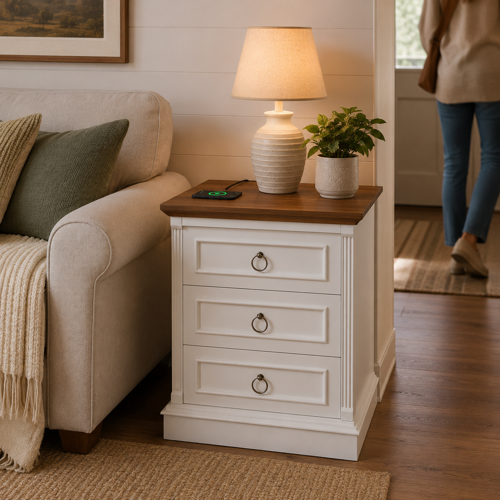 Farmhouse Nightstand Set with Charging Station
