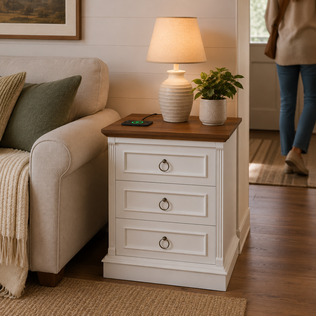 Farmhouse Nightstand Set with Charging Station