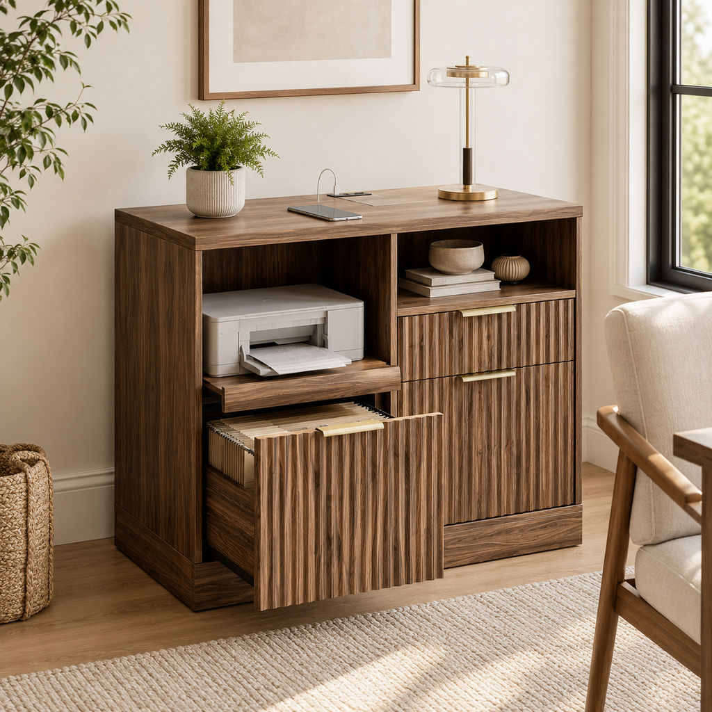 Fluted Walnut File Cabinet