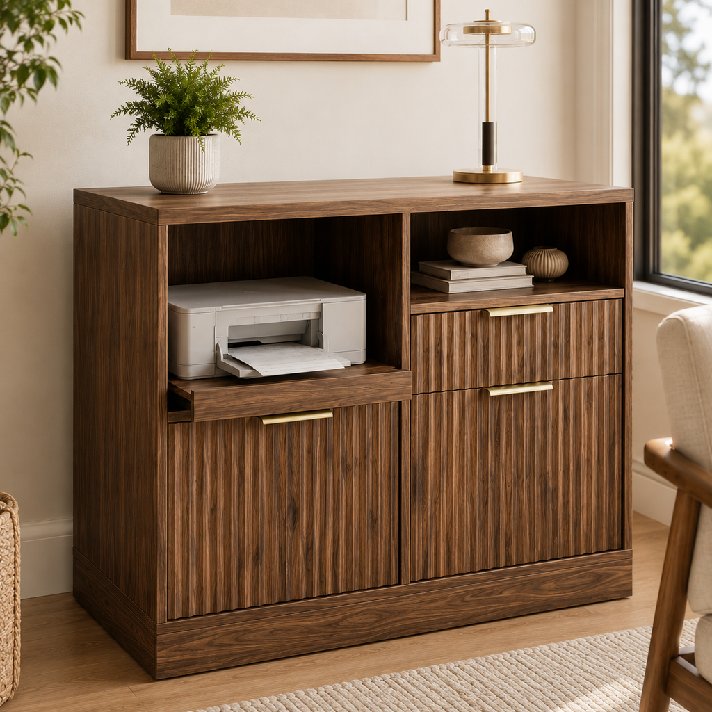 Fluted Walnut File Cabinet