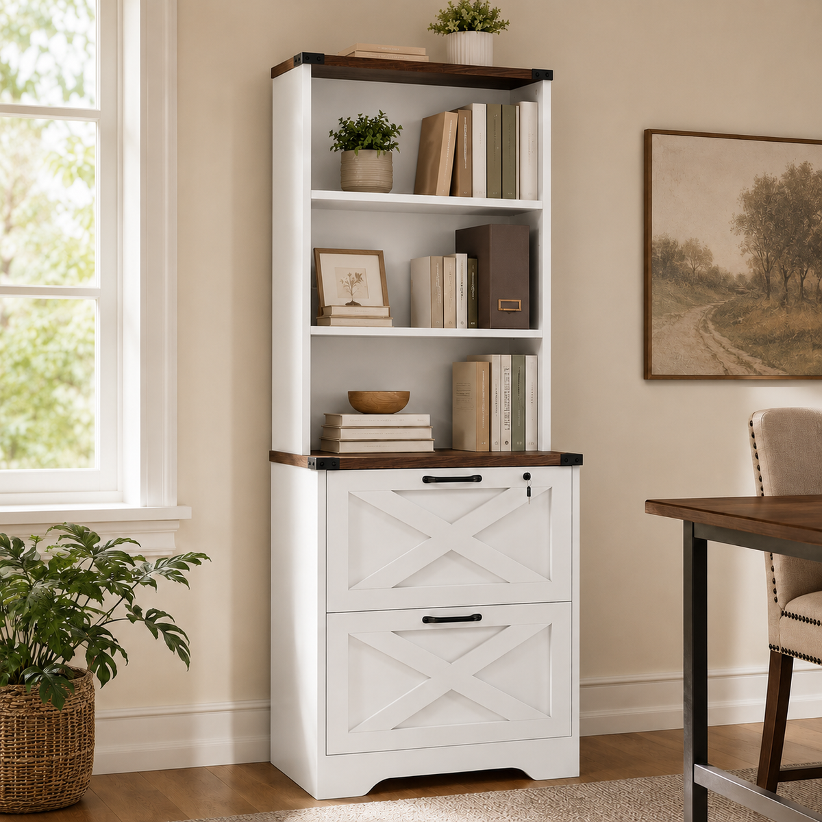 Farmhouse 2-Drawer File Cabinet with Hutch
