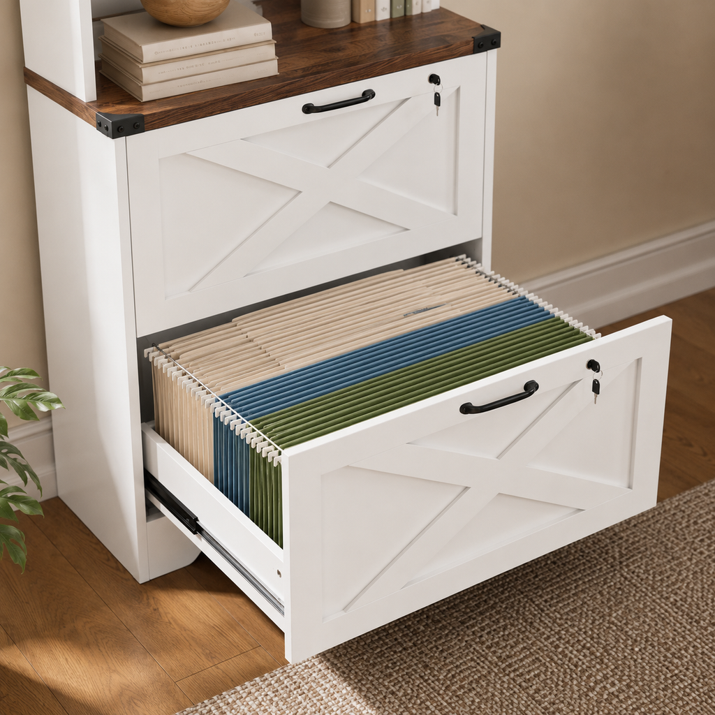 Farmhouse 2-Drawer File Cabinet with Hutch