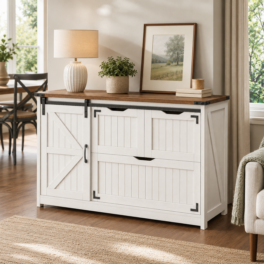 Farmhouse Lateral File Cabinet with Barn Door